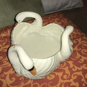 Vtg Lusterware CIRCLE OF SWAN Dish Bowl Planter Japan Candy White Dish 9"
